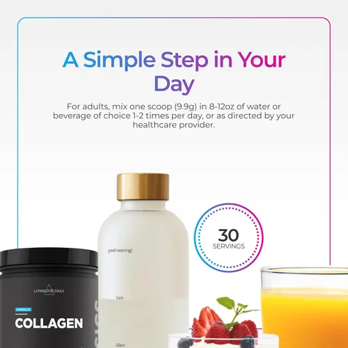 Miniatura 5 de Livingood Daily Polvo de colágeno de vainilla para mujeres y hombres, péptidos de colágeno hidrolizados en polvo con vitamina C, proteína con 20