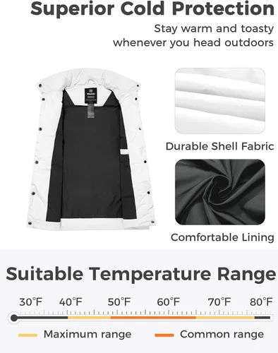Miniatura 3 de wantdo Chalecos acolchados para mujer, chaleco grueso de invierno, ropa de abrigo, chaleco acolchado cálido
