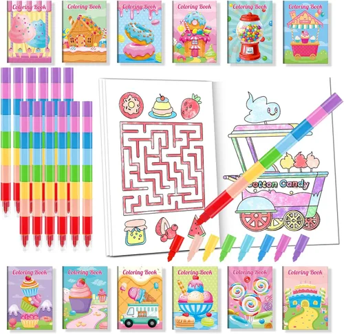 Miniatura 21 de BenLouis 24 mini libros para colorear del espacio exterior para niños con 24 crayones apilables, regalos de fiesta de astronautas, libros