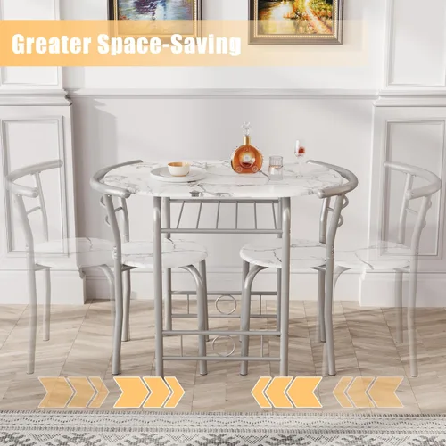 Miniatura 4 de JUMMICO Juego de Mesa Redonda y Sillas de Madera de 3 Piezas, Ahorro de Espacio Desayunador de Cocina Superficie de Veta de Madera con Marco