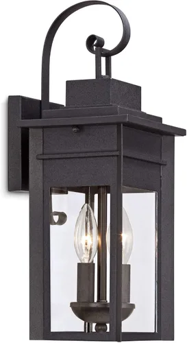 Miniatura 5 de Franklin Iron Works Bransford - Lámpara de pared rústica tradicional para exteriores, farol negro moteado gris, paneles de vidrio transparente de 17