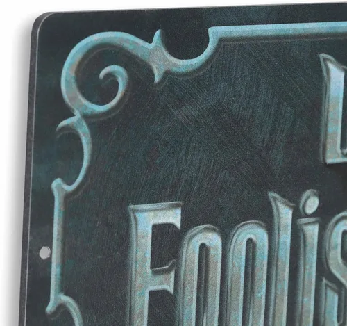 Miniatura 4 de Disney Haunted Mansion - Letrero de metal con texto en inglés «Beware of Hitchhiking Ghosts» – Decoración de pared de mansión embrujada espeluznante
