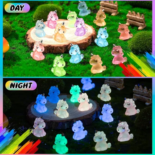 Miniatura 3 de HFAYDZSW 60 piezas de figuritas de unicornio mini de resina luminosas, ornamento pequeño de unicornio que brilla en la oscuridad para jardín