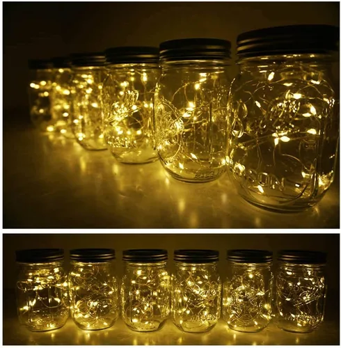 Miniatura 5 de Luces solares para tarros de masón, paquete de 8 tiras de luces impermeables con 8 ganchos para patio, jardín, fiesta, boda, decoración de Navidad