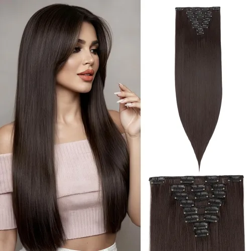 Miniatura 33 de S-noilite Extensiones de cabello sintético largo y lacio con clip de 23 a 26 pulgadas, 8 unidades, 18 clips, para mujeres, entrega de 2 a 5 días