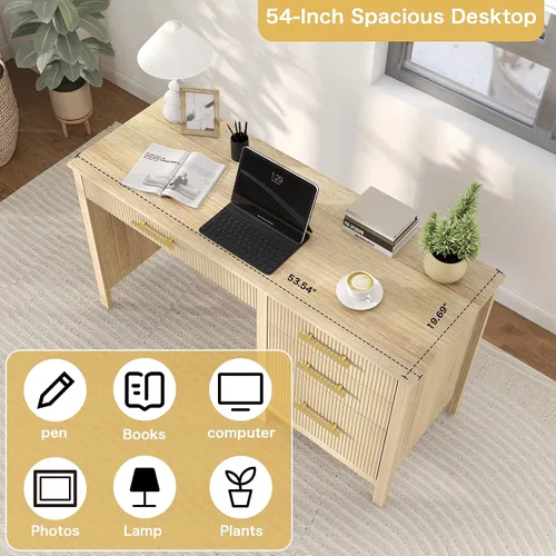 Miniatura 6 de Escritorio ejecutivo moderno con cajones: escritorios de oficina en casa de roble de 54 pulgadas con cajón de archivos, escritorio de madera