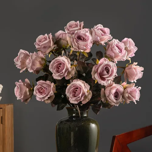Miniatura 14 de Flores artificiales, 20 rosas artificiales de 23.2 pulgadas, rosas artificiales de tallo largo para jarrón alto, rosas de seda, otoño, adecuadas