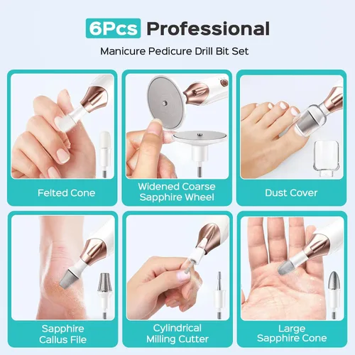 Miniatura 7 de COSLUS Kit Profesional de Manicura y Pedicura, Lima de Uñas Eléctrica 5 en 1 para Cuidado de Uñas de Manos y Pies - Rectificador Más Ancho para Uñas