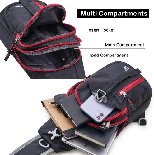 Miniatura 3 de Kimlee bolsa bandolera multifuncional de una sola banda cruzada para hacer senderismo o ciclismo Negro