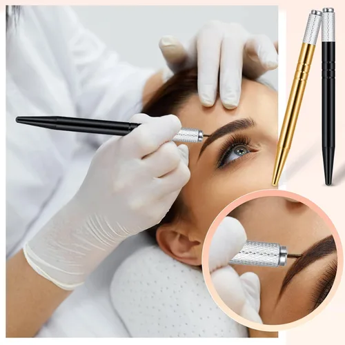 Miniatura 5 de Chumia 10 bolígrafos Microblading, bolígrafos manuales para cejas, herramientas manuales de aluminio, soporte manual ligero para suministros