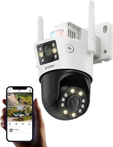 Miniatura 10 de ZOSI C298 SE 6MP Cámara de seguridad con doble lente (4MP+2MP) con cable y WiFi PT enchufable para exteriores, cámara panorámica de 360°, detección
