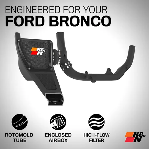 Miniatura 2 de K&N Sistema de admisión de aire frío: filtro de aire de alto flujo, aumenta el rendimiento y remolque: compatible con Ford 2021-2024: Bronco, 63-2619