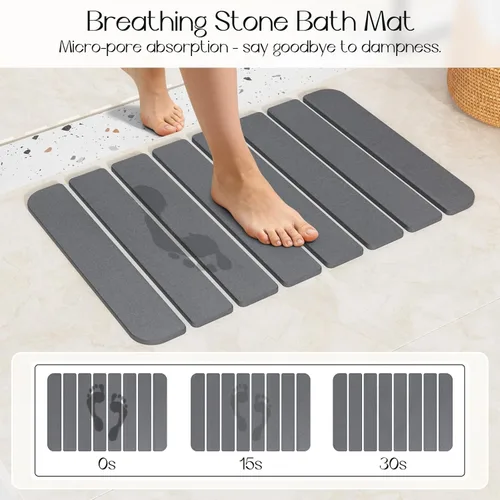 Miniatura 5 de Tapete de baño de piedra de diatomeas antideslizante, plegable para baño, secado rápido, súper absorbentes, tierra de diatomeas, de 24 x 16 Gris