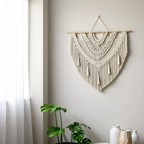 Miniatura 5 de guzhiou gran tapiz de macramé (Borla con cuentas)