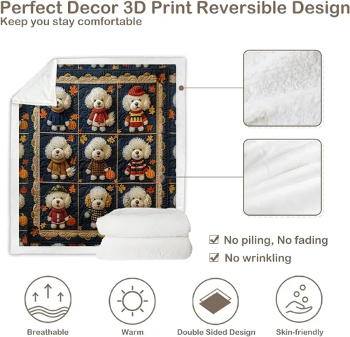 Miniatura 201 de Autumn Teddy Dog Patchwork Sherpa Blanket Fall Cozy Throw Blanket Cute Puppy Quilt Style Warm Soft Blanket for Couch Sofa Bedroom Decor 50x60 Inches
