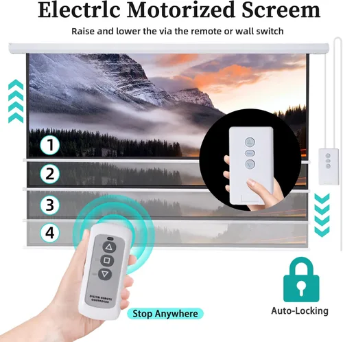 Miniatura 2 de Pantalla de proyector motorizada de 120 pulgadas 4:3 HD, pantalla de proyector eléctrico desplegable con control remoto, pantallas de proyector