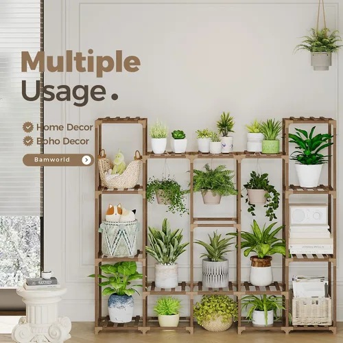 Miniatura 4 de Bamworld Soporte grande para plantas para interiores y exteriores, estante colgante para múltiples plantas, soporte grande alto para sala de estar