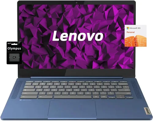 Lenovo Chromebook de 14" FHD, MediaTek Kompanio 520 de 8 núcleos, 4GB LPDDR4X, 128GB de almacenamiento (64GB eMMC+64GB tarjeta), Microsoft 365,