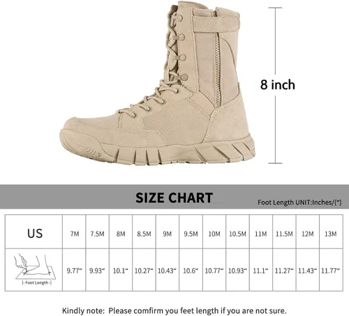 Miniatura 7 de FREE SOLDIER Mens Tactical Boots 8 Inches Lightweight Combat Boots Durable Suede Leather Military Work Boots Desert Boots