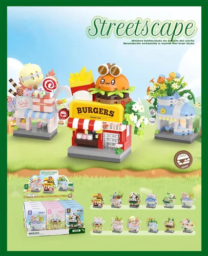 Miniatura 2 de 12 Set Tienda de la Calle de la Ciudad Mini Vista de Casa Bloques Micro Juguetes de Construcción de Tienda de Juguetes para Decoración del Hogar