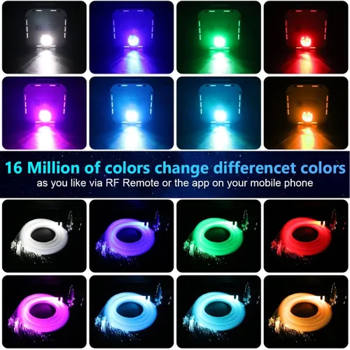 Miniatura 2 de Kit de luces de fibra óptica de alta luminosidad AMKI Twinkle de 32 W, 1000 piezas, para techo estrellado, 0.076 cm 5 m de fibra óptica, RGBW