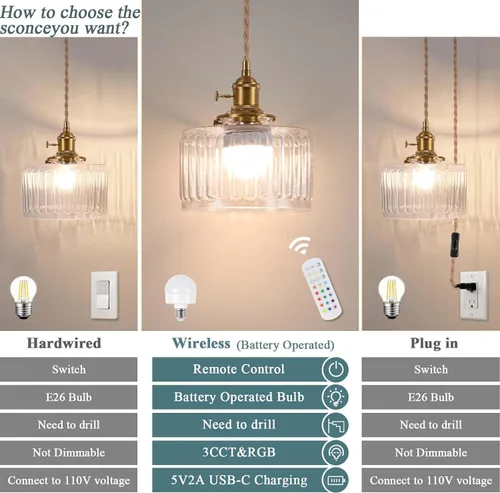 Miniatura 6 de Lámpara Colgante a Batería, Accesorios de Iluminación Vintage 2500mAh 6.6 pulgadas Bombilla RGB con Control Remoto Lámpara de Araña Inalámbrica