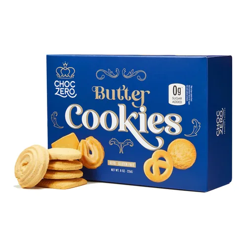 ChocZero Galletas de Mantequilla Keto, Shortbread Danés Sin Azúcar, Sin Gluten, Bajas en Carbohidratos, Altas en Fibra, Caja de 8 oz