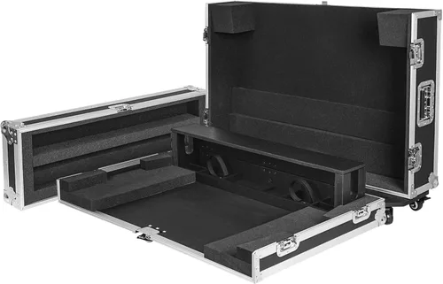 Miniatura 2 de Sound Town ATA Estuche de Mezclador de Madera Contrachapada con Protección de Espuma Interior, Casa de Perro y Ruedas con Respaldo para Consola