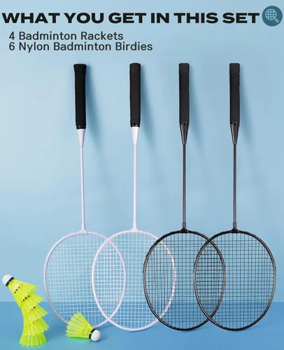 Miniatura 2 de AboveGenius Juego de 4 raquetas de bádminton para juegos al aire libre, incluye 4 raquetas, 6 volantes de bádminton de nailon, raquetas de bádminton