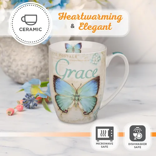 Miniatura 4 de Christian Art Gifts Taza de café de cerámica con diseño de mariposa azul botánica – Taza de café inspiradora para mujeres y hombres, 12 oz, sin