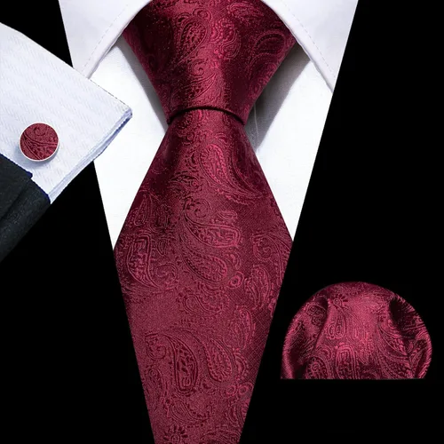 Miniatura 2 de Barry.Wang - Juego de corbata de seda para hombre, diseño de cachemira, pañuelo y gemelos de bolsillo