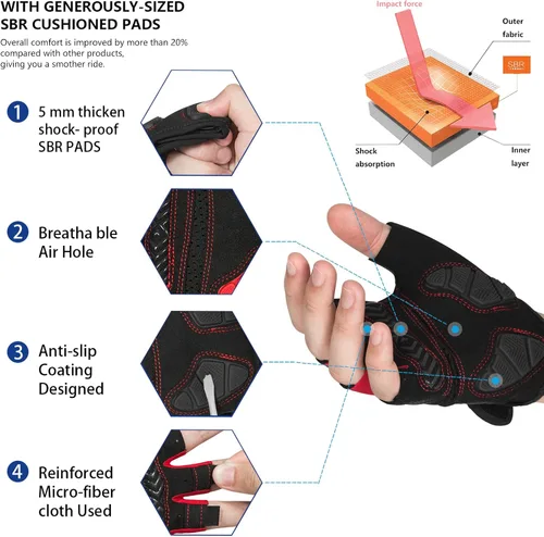 Miniatura 2 de MOREOK Guantes de ciclismo para hombres y mujeres almohadilla de gel transpirable antideslizante de 0.197in Guantes de ciclismo de medio dedo