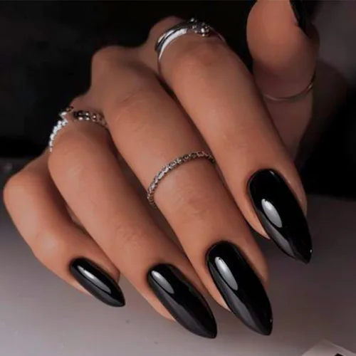 Miniatura 52 de Uñas postizas a presión marrón café, uñas postizas medianas de almendra, color sólido, cobertura completa, uñas postizas artificiales brillantes