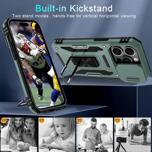 Miniatura 78 de DEERLAMN Funda para iPhone Xs Max con funda deslizante para cámara + protector de pantalla, soporte giratorio de anillo de grado militar a prueba