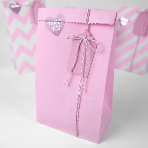 Miniatura 6 de SMINTINE Paquete de 30 bolsas de golosinas rosas con calcomanías de agradecimiento, etiquetas de papel, cuerda de algodón para panaderos, bolsas