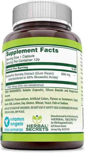 Miniatura 3 de Extracto de Boswellia Serrata Herbal Secrets (65% de ácidos de boswellia) 0.021 oz 120 comprimidos naturales, paquete de de 1, 1
