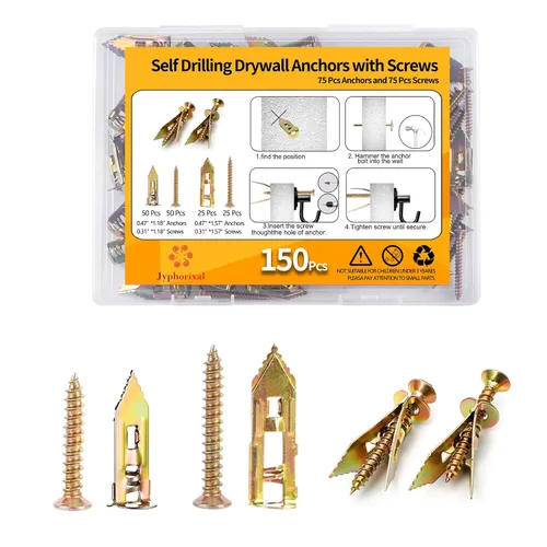Miniatura 9 de Jyphorixal Kit de 160 piezas de anclajes autoperforantes para paneles de yeso con tornillos, 80 anclajes para chapa (0.47X1.18 pulgadas) y 80