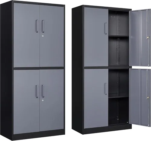Miniatura 59 de Armario de garaje de metal de 36 pulgadas de alto, gabinetes de almacenamiento de 2 puertas, caninete de herramientas de acero utilitario, caninetes