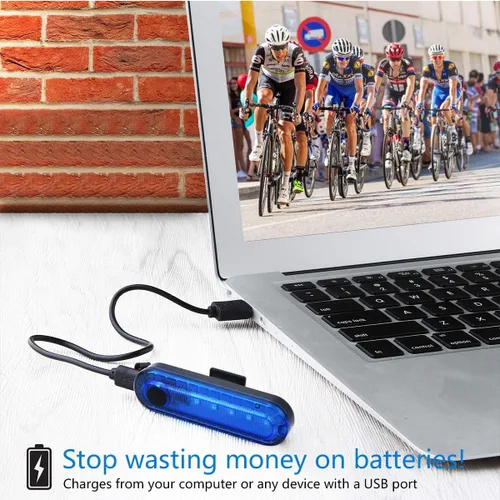Miniatura 3 de Paquete de 2 luces traseras azules para bicicleta, luces traseras de bicicleta recargables por USB, ultra brillantes, luz trasera LED de alta