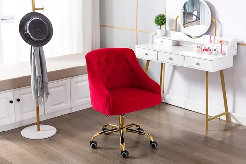 Miniatura 6 de Silla de trabajo cómoda para oficina en casa con ruedas, linda silla de escritorio giratoria ajustable de tocador moderna tapizada en terciopelo