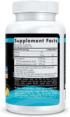 Miniatura 2 de Nordic Naturals Ultimate Omega Sport 2X, sabor a limón, 60 geles suaves, 2150 mg de omega-3, aceite de pescado certificado NSF con EPA y DHA, salud