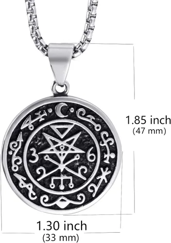 Miniatura 2 de ELFASIO Collar con colgante de acero inoxidable para hombre sello de Astaroth Key of SalomonSeal of Lilith Sigil of Lucifer Seal Chain