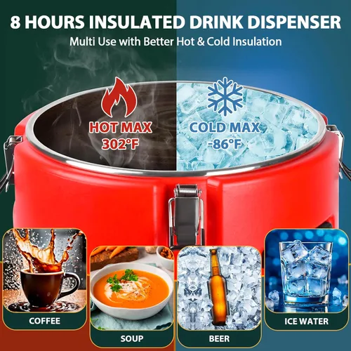 Miniatura 5 de Dispensador de bebidas aislado de 8 galones, dispensador comercial de bebidas frías y calientes con interior de acero inoxidable 304 y boquilla
