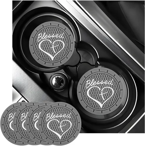 Miniatura 13 de KVAEY 2 PCS Posavasos para Portavasos de Coche, 2.76 Pulgadas Alfombrillas Antideslizantes para Bebidas del Vehículo con Linda Cruz Bendita