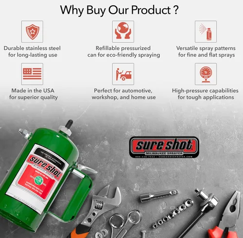 Miniatura 5 de SURE SHOT A1000G - Pulverizador sin aerosol de 1 cuarto de galón, pulverizador presurizado rellenable para aceite, solvente, desengrasantes
