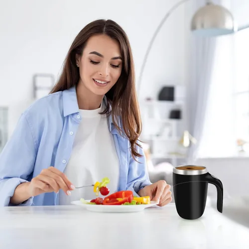 Miniatura 7 de Taza de café con agitación magnética automática, taza giratoria para mezcla en casa, oficina y viaje, divertida taza eléctrica de acero inoxidable