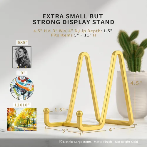 Miniatura 7 de IPAME Soportes cuadrados de metal para exhibir, soporte de 4.5 pulgadas + caballete para portarretratos para libros, placa decorativa, placa, foto