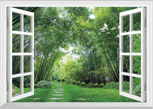 Miniatura 12 de FLFK Adhesivo de Pared de Ventana Falsa - Lagos en la Selva Mural de Pared de Ventana Falsa para Decoración de Pared, Calcomanías de Pared