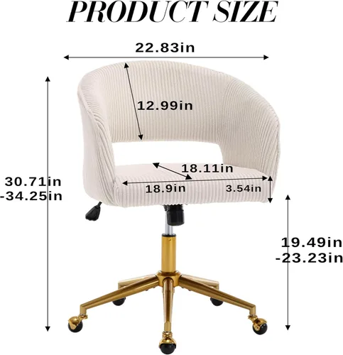 Miniatura 3 de Silla de Oficina para Casa Giratoria de Tela de Pana Silla de Escritorio Sillón de Acento Tapizado Sillas Modernas Capitoné con Base Dorada