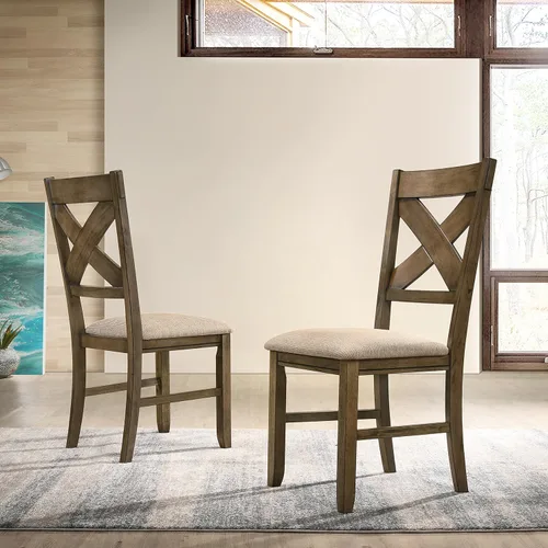 Roundhill Furniture Raven - Juego de 2 sillas de comedor tapizadas con respaldo cruzado en acabado marrón pino esmaltado
